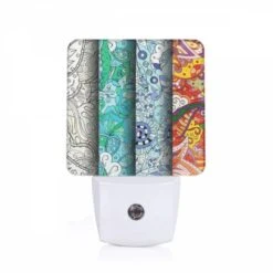 Night Light, Three Colorful Designs Of Flowers Are Displayed On A Wall.