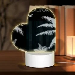 Love Acrylic Night Light, A Black And White Image Of A Palm Tree With Birds Flying Around It.