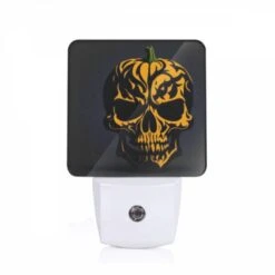 Night Light, A Skull With A Pumpkin On Top.