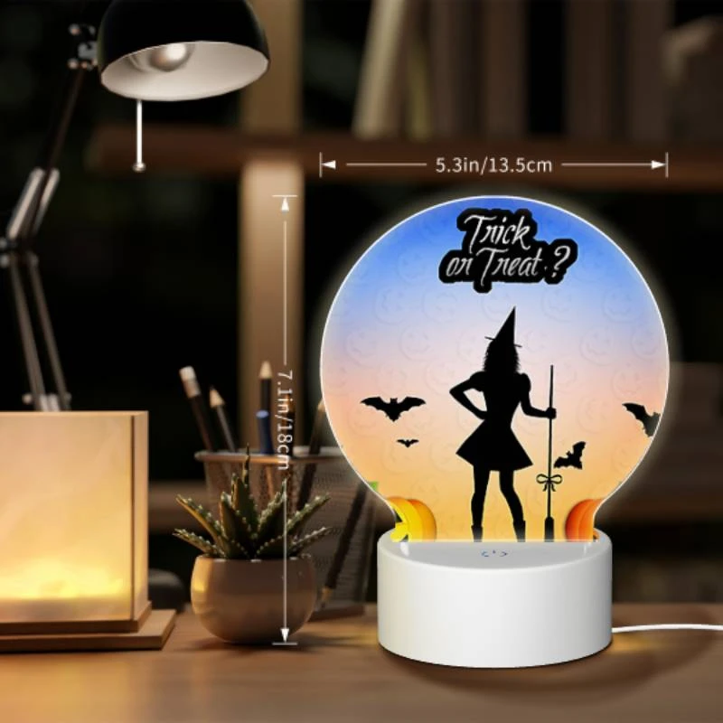 Round Acrylic Night Light, A witch on a broomstick with pumpkins and bats in the background. Round Acrylic Night Light, A Witch On A Broomstick With Pumpkins And Bats In The Background. -Pattern Diy Shop ce5f2930628fb111c31b8f99011f084da5d1edad