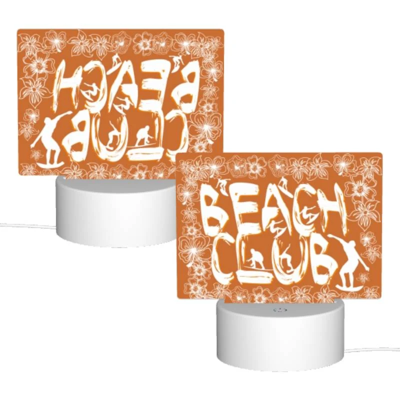 Rectangular Acrylic Night Light, A sign that says "Beach Club" with a picture of a surfer. Rectangular Acrylic Night Light, A Sign That Says "Beach Club" With A Picture Of A Surfer. -Pattern Diy Shop d3c56d6057eb97a7cde8683ab07c265d8bedccd9