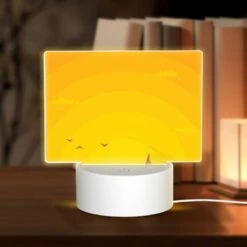 Rectangular Acrylic Night Light, A Boat Is Sailing On The Water With A Beautiful Sunset In The Background.