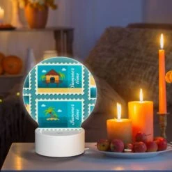 Round Acrylic Night Light, A Collection Of Six Different Colored Postage Stamps Featuring Beach And Tropical Themes. -Pattern Diy Shop d6c11b078041e321a1a4c4c4c4b6b906e432cd6b