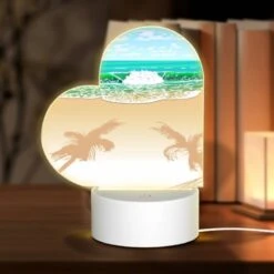 Love Acrylic Night Light, A Beach Scene With A Net Hammock And Palm Trees.