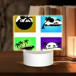 Rectangular Acrylic Night Light, Four Different Colored Images Of Palm Trees.