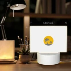 Rectangular Acrylic Night Light, A Yellow Sun With Two Palm Trees In The Middle Of A White Background. -Pattern Diy Shop d7f969f396de61f231d173dc37c8cf94e2ffba67