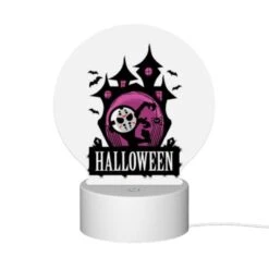 Round Acrylic Night Light, A Halloween Poster With A Pink Background And A Haunted House. -Pattern Diy Shop d86fff4f3995c7b7790e974cc83e61f69bf5d6e5