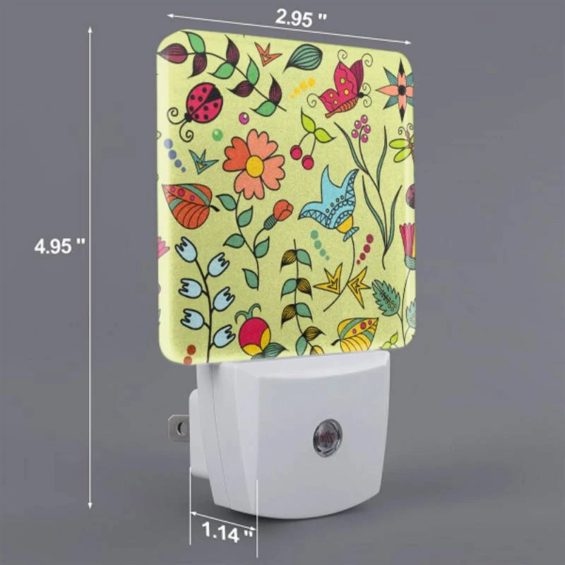 Night Light Set of 2, A colorful flower pattern with a bird and a ladybug. Night Light Set Of 2, A Colorful Flower Pattern With A Bird And A Ladybug. -Pattern Diy Shop d95afbd8f8811b5b069b1b93a3bf27513201ddba