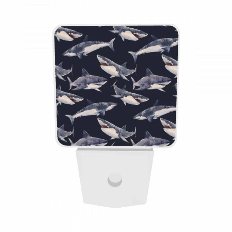 Night Light Set of 2, A pattern of sharks on a blue background. Night Light Set Of 2, A Pattern Of Sharks On A Blue Background. -Pattern Diy Shop d9f4bf860721f4b0a69f66ded152de4cd36859e8