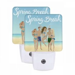 Night Light Set Of 2, A Group Of People Are Enjoying A Day At The Beach.