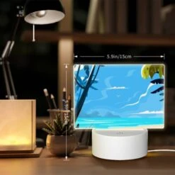 Rectangular Acrylic Night Light, A Blue Sky With Clouds And A Palm Tree. -Pattern Diy Shop db817071608b005100bc4e649f47aaf40af071ad
