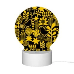 Round Acrylic Night Light, A Pattern Of Birds And Flowers On A Black Background. -Pattern Diy Shop dc881bc31234d79f6c6eaf684496530f2002095c