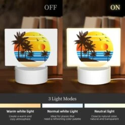Rectangular Acrylic Night Light, A Sunset With Palm Trees And Birds. -Pattern Diy Shop dd6c8e28ec3cfe3f40652d7c4d37580c8aeb508d