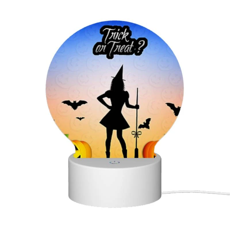 Round Acrylic Night Light, A witch on a broomstick with pumpkins and bats in the background. Round Acrylic Night Light, A Witch On A Broomstick With Pumpkins And Bats In The Background. -Pattern Diy Shop de3a2ac8b682ed5d21f0b9b7cf674912eab10d20