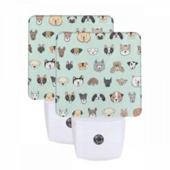 Night Light Set Of 2, A Collection Of Different Dog Breeds.