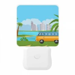Night Light, A Colorful Cartoon Van Is Driving On A Road Near A Body Of Water. -Pattern Diy Shop e11b3ee0a63340e38aee7ef09603b9a3232a5be8