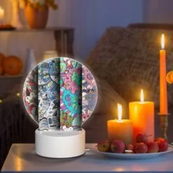 Round Acrylic Night Light, Four Colorful And Artistic Designs Are Displayed Side By Side. -Pattern Diy Shop e233e4d3100f0c6a0d4213230f64b0f43e926f47