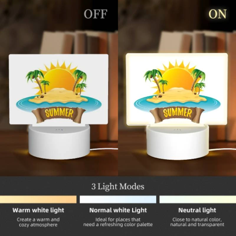 Rectangular Acrylic Night Light, A sunny beach with a palm tree and a sandy shore. Rectangular Acrylic Night Light, A Sunny Beach With A Palm Tree And A Sandy Shore. -Pattern Diy Shop e2a6cfa24c38ee702ec2898607a76af4483998e6