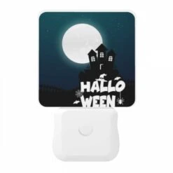 Night Light, A House With A Moon In The Background And The Words Halloween Written Below It. -Pattern Diy Shop e3fb1fcddf77a3ecaf19495661df0ebe5423b7e9