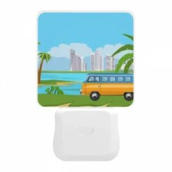 Night Light, A Colorful Cartoon Van Is Driving On A Road Near A Body Of Water. -Pattern Diy Shop e62f94a262250f53e15064e05336e4f2a93b421f
