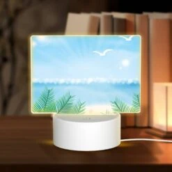 Rectangular Acrylic Night Light, A Sunny Day At The Beach With A Few Birds Flying Overhead.
