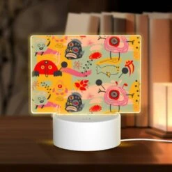 Rectangular Acrylic Night Light, A Colorful And Whimsical Pattern Featuring A Variety Of Animals And Objects.