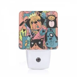 Night Light, A Colorful Cartoon Of Various Dogs And Cats.