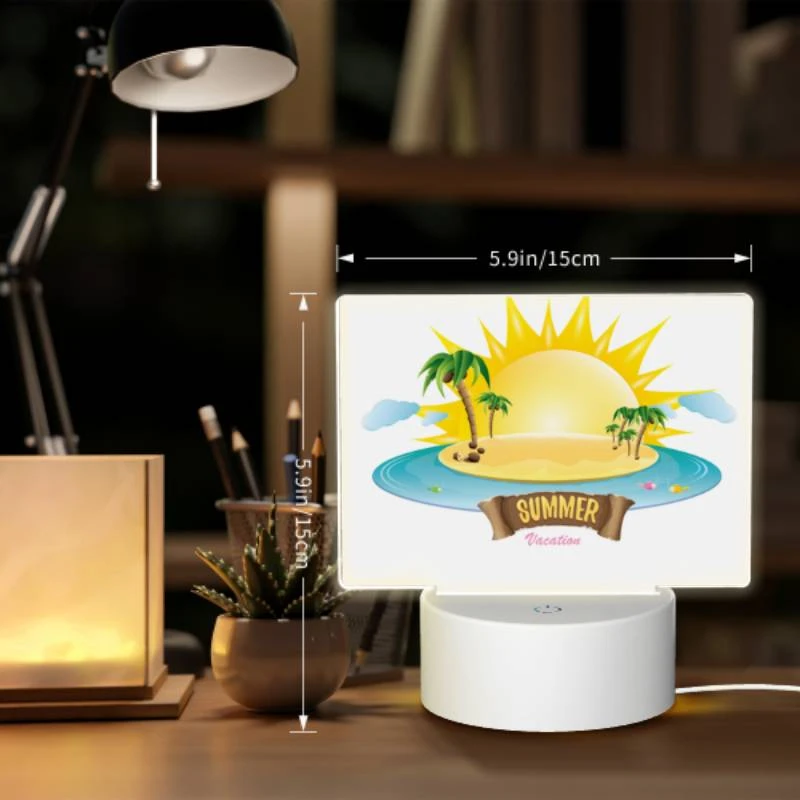 Rectangular Acrylic Night Light, A cartoon of a sunny beach with palm trees and a sun. Rectangular Acrylic Night Light, A Cartoon Of A Sunny Beach With Palm Trees And A Sun. -Pattern Diy Shop f3efa73f2e4f673f3a2643908a5d8f4c0b2cabda