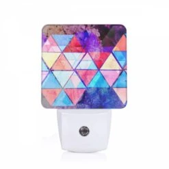 Night Light, A Colorful Triangular Pattern With A Blue Background.