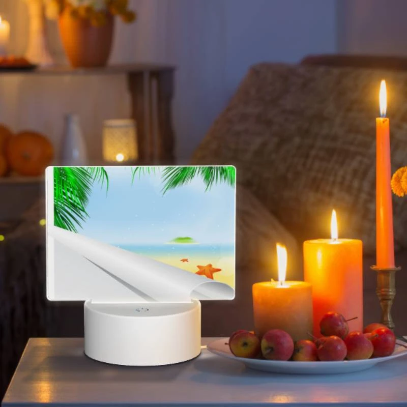 Rectangular Acrylic Night Light, A painting of a beach with palm trees and a starfish. Rectangular Acrylic Night Light, A Painting Of A Beach With Palm Trees And A Starfish. -Pattern Diy Shop f5a339f161090efd2fb80f03f2eb2e63e541fb8b