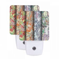 Night Light Set Of 2, Four Different Colored Designs Of Flowers.