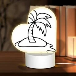 Love Acrylic Night Light, A Black And White Drawing Of A Palm Tree On A Small Island.