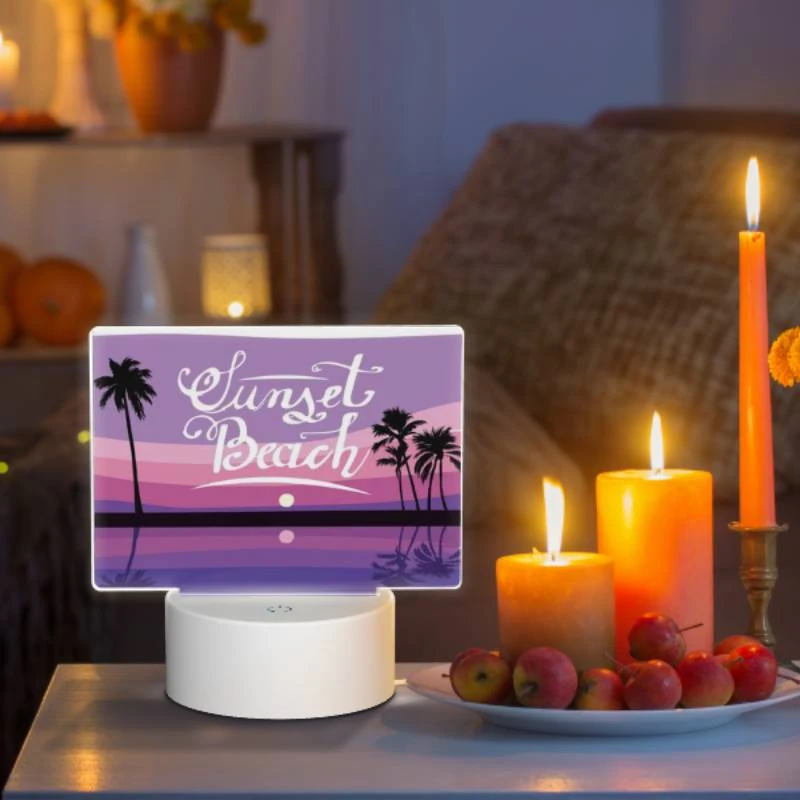 Rectangular Acrylic Night Light, A sunset beach sign with a moon in the background. Rectangular Acrylic Night Light, A Sunset Beach Sign With A Moon In The Background. -Pattern Diy Shop f7ee20e7c3b130ec53e5efd08aa05d7310beefac