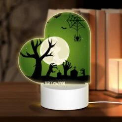 Love Acrylic Night Light, A Spooky Halloween Scene With A Full Moon And Bats.