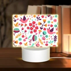 Rectangular Acrylic Night Light, A Colorful Bird With A Flower In Its Mouth.