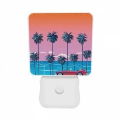 Night Light Set Of 2, A Red Sports Car Is Parked In Front Of A Row Of Palm Trees. -Pattern Diy Shop fb92b2dbf4c9c1bbbd59eeca86bd566feadbbff7