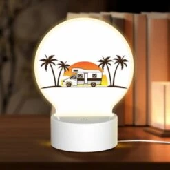Round Acrylic Night Light, A Camper Van Is Parked In Front Of A Sunset.