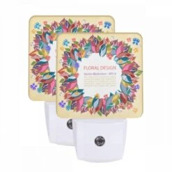 Night Light Set Of 2, A Colorful Flower Design With A Variety Of Flowers.