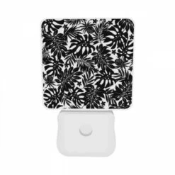Night Light Set Of 2, A Black And White Image Of A Leafy Plant. -Pattern Diy Shop ff2d8cf1bfa31eceaf71a0021cfc3b93ca9d6dbb
