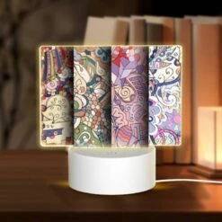Rectangular Acrylic Night Light, Three Colorful Paintings Are Displayed Side By Side.